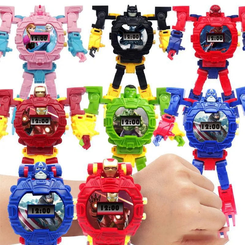 

Iron Man Batman Transformed Watch Avengers Robot Cartoon Children's Electronic Watches Kids Toys Robot Electronic Creative Gift