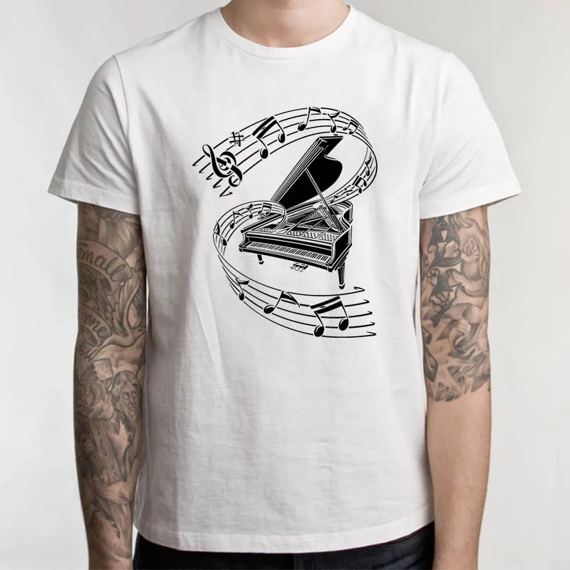 

Piano Keys And Musical Notes T Shirt Men Casual Summer Print Short Sleeve Male Tops O-neck Tee Shirt Tshirt