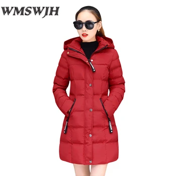 

Wmswjh Parka Winter Jacket Female Fashion Thick Long Parka Warm Down Cotton Coat Slim Hooded Winter Jacket Women Outerwear A72