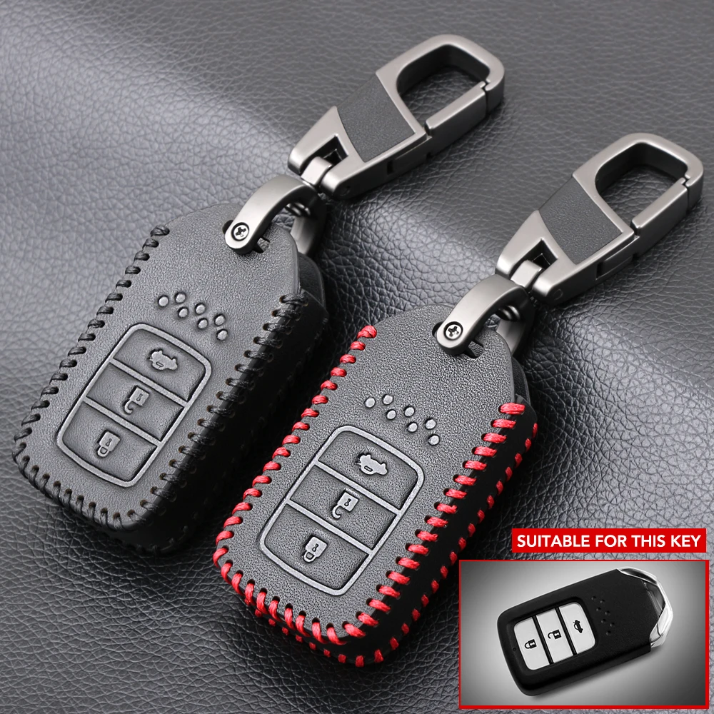 

3 Button Leather Car Remote Key Fob Pocket Cover Case For Honda Accord EX EXL Civic Crv Crz Hrv Pilot Ridgeline 2016 2017 2018