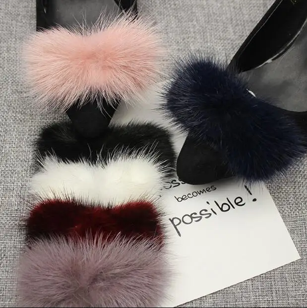 

(1 pair/lot) new mink hair bows can remove the shoe decorative accessories