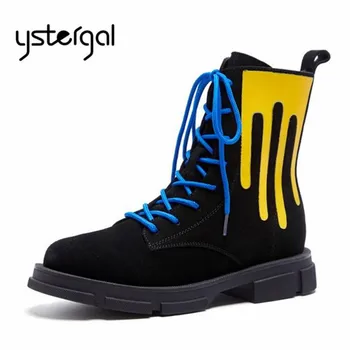 

Ystergal Colorful Riding Boots Platform Rubber Shoes Woman Creepers Casual Ladies Shoes Ankle Boots for Women Flat Botas Mujer