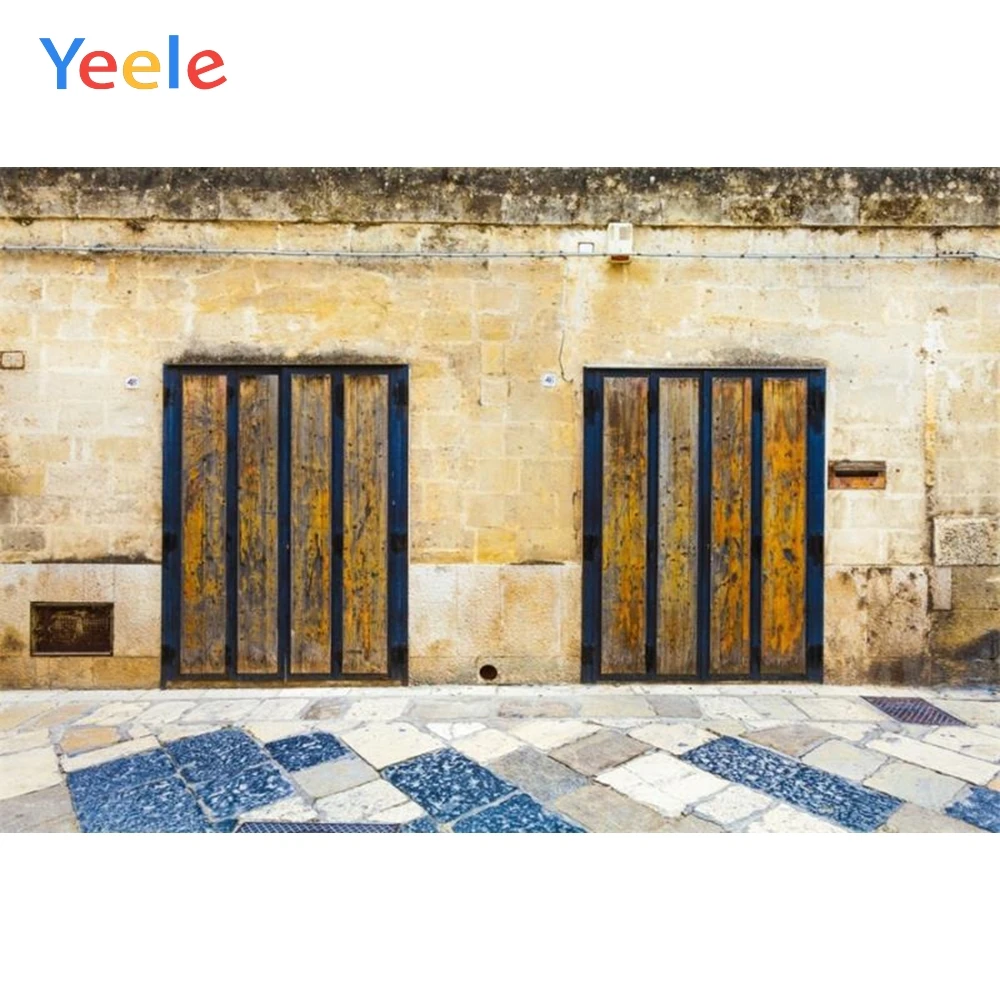 

Yeele Retro Brick Wall Wooden Door Stone Ground Photography Backgrounds Customized Photographic Backdrops Props For Photo Studio