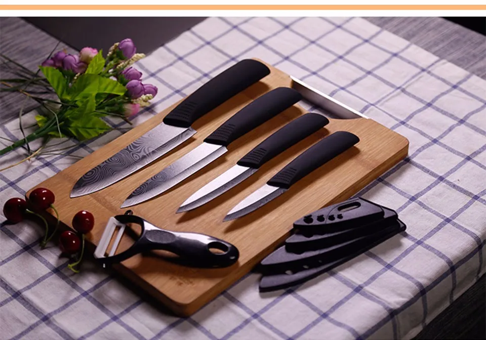 FINDKING Quality Ceramic kitchen knives black pattern blade with holder  Peeler covers ceramic knife set kitchen knifes set best - AliExpress