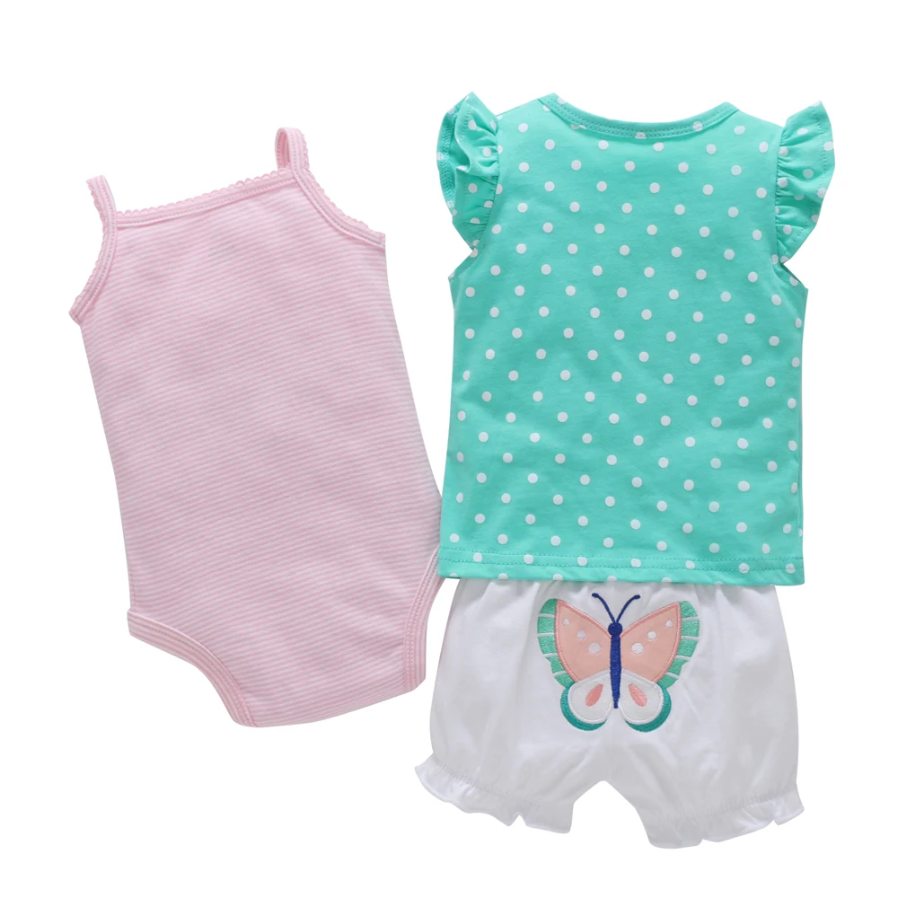 Bebes/мягкий летний Боди, комплект из 3 предметов, короткая футболка+ боди без рукавов+ шорты, летний комплект одежды для младенцев от 6 месяцев до 24 месяцев