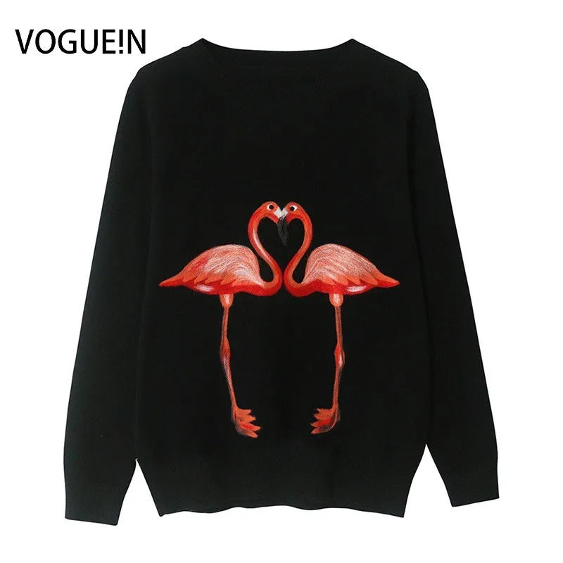 

VOGUEIN New Womens Autumn Winter Luxury Knitted Sweaters Celebrity Flamingo 3 Pattern Pullovers Wholesale