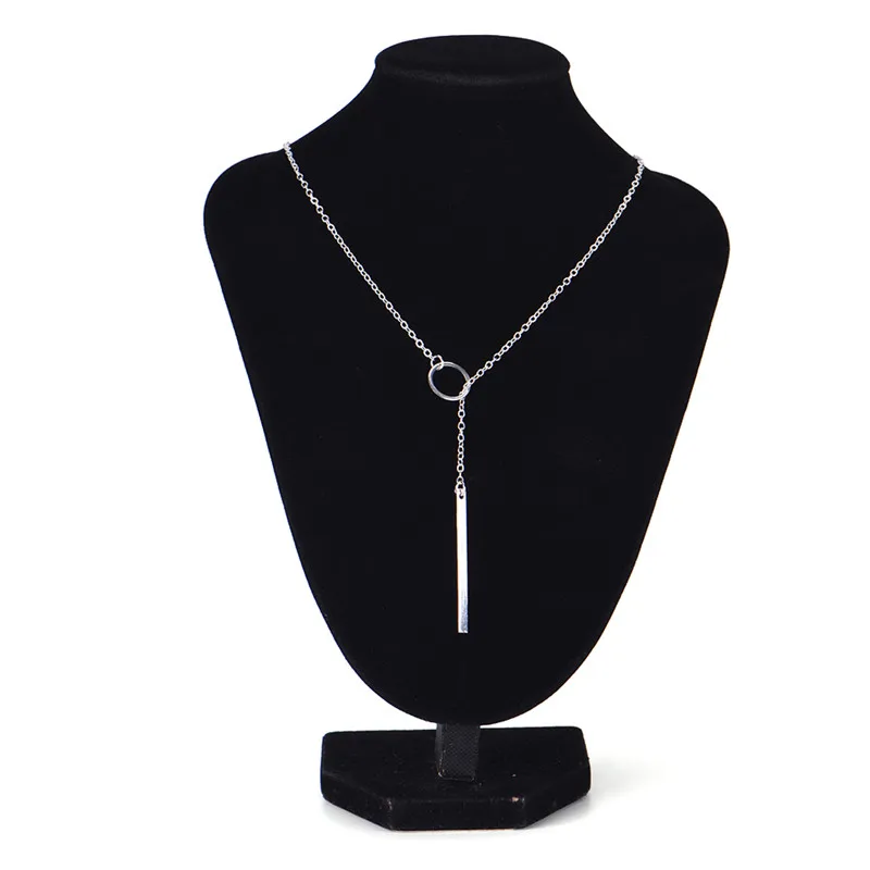 1pc Chic Y Shaped Color Bar Circle Lariat Style Necklace Womens Unique Charming Tone Bar Circle Lariat Necklace