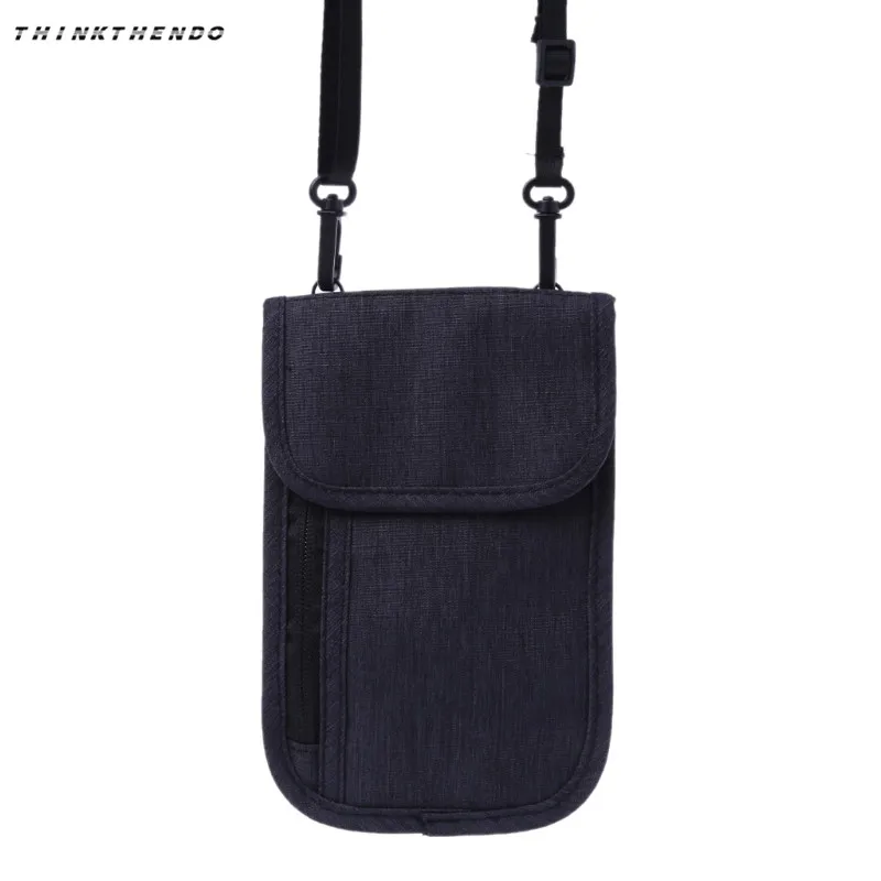 THINKTHENDO, модный мужской женский дорожный держатель, шейный чехол для телефона, RFID Блокировка, Противоугонный Портативный кошелек, новая сумка на плечо - Цвет: Черный