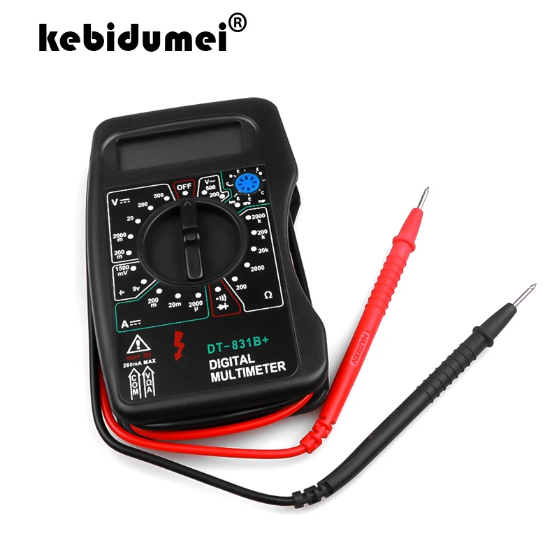 

kebidumei Digital Mini Multimeter DMM Voltmeter Ammeter Ohmmeter Current Resistance Diode Transistor hFE Tester DT-831B+ Black