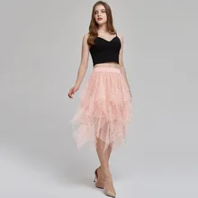 Трендовая юбка с блестками и звездами, женская модная газовая юбка с асимметричным подолом, однотонная облегающая юбка на талии