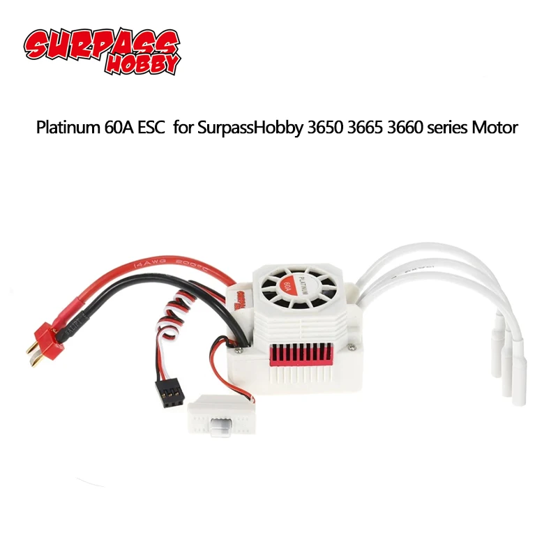 

SURPASSHOBBY Platinum Waterproof series Brushless 60A ESC for 1/10 1/12 RC Car Boat 3660 3665 Brushless Motor