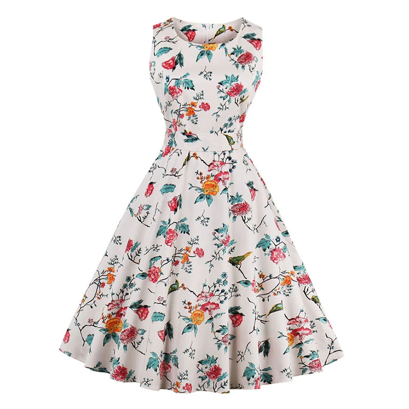 Kostlish 9 Style Print Summer Dress Women 2017 Sleeveless Swing 1950s Hepburn Vintage Tunic Dress Elegant Party Dresses Sundress (27)