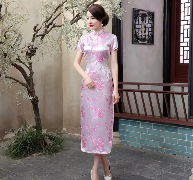 Черный, красный китайское традиционное платье Для женщин Cheongsam Qipao летние шорты рукавом длинное платье цветок размеры S M L XL XXL 3XL 020204