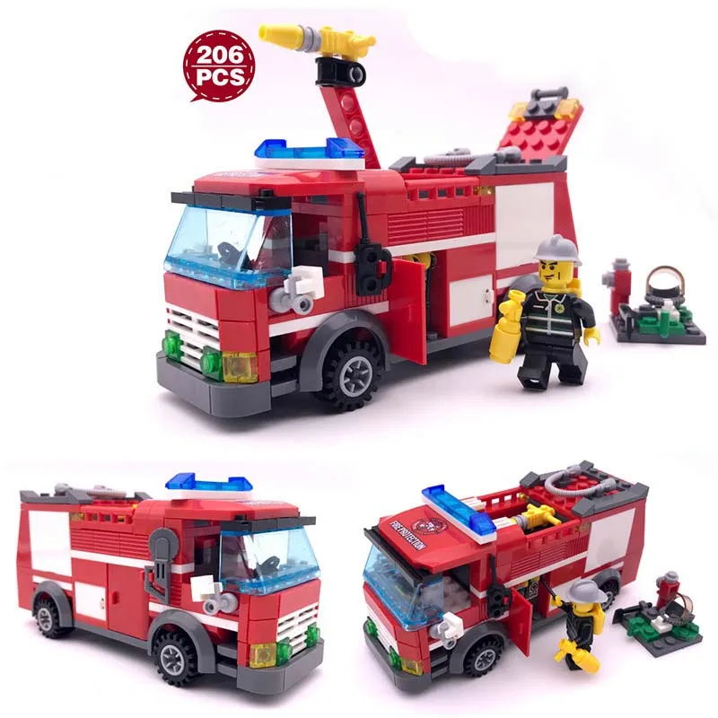 City Police Firefighter Ladder Fire Truck Car Train Firemen Building Blocks Sets Kids Toys Compatible Legoings
