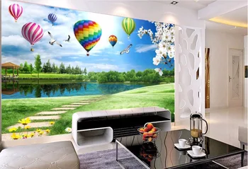 

Custom photo 3d wallpaper Non-woven and silk mural Green forest lake balloons painting picture 3d room murals wallpaper