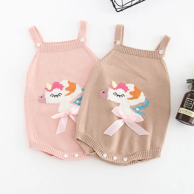 

2018 Children Clothing Cute Cartoon Unicorn Baby Costume Girls Romper Soft Knit Jumpsuit Jumper Outfits Autumn Winter