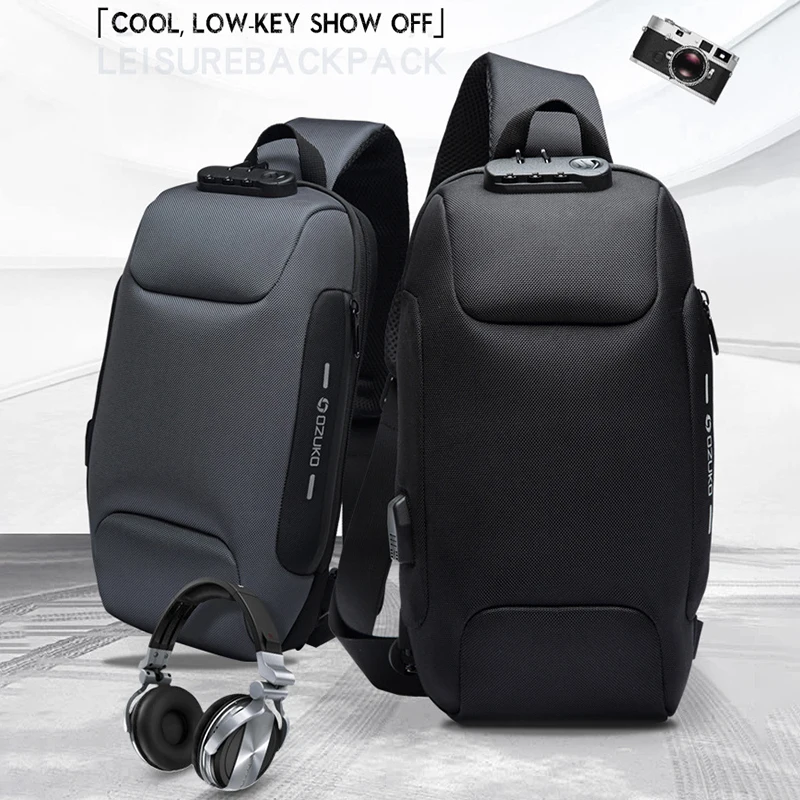 OZUKO جديد مكافحة اللص Crossbody حقيبة متعددة الوظائف USB شحن الصدر أكياس حزمة الذكور للماء قصيرة رحلة الكتف حقيبة ساعي OZUKO جديد مكافحة اللص Crossbody حقيبة متعددة الوظائف USB شحن الصدر أكياس حزمة الذكور للماء قصيرة رحلة الكتف حقيبة ساعي