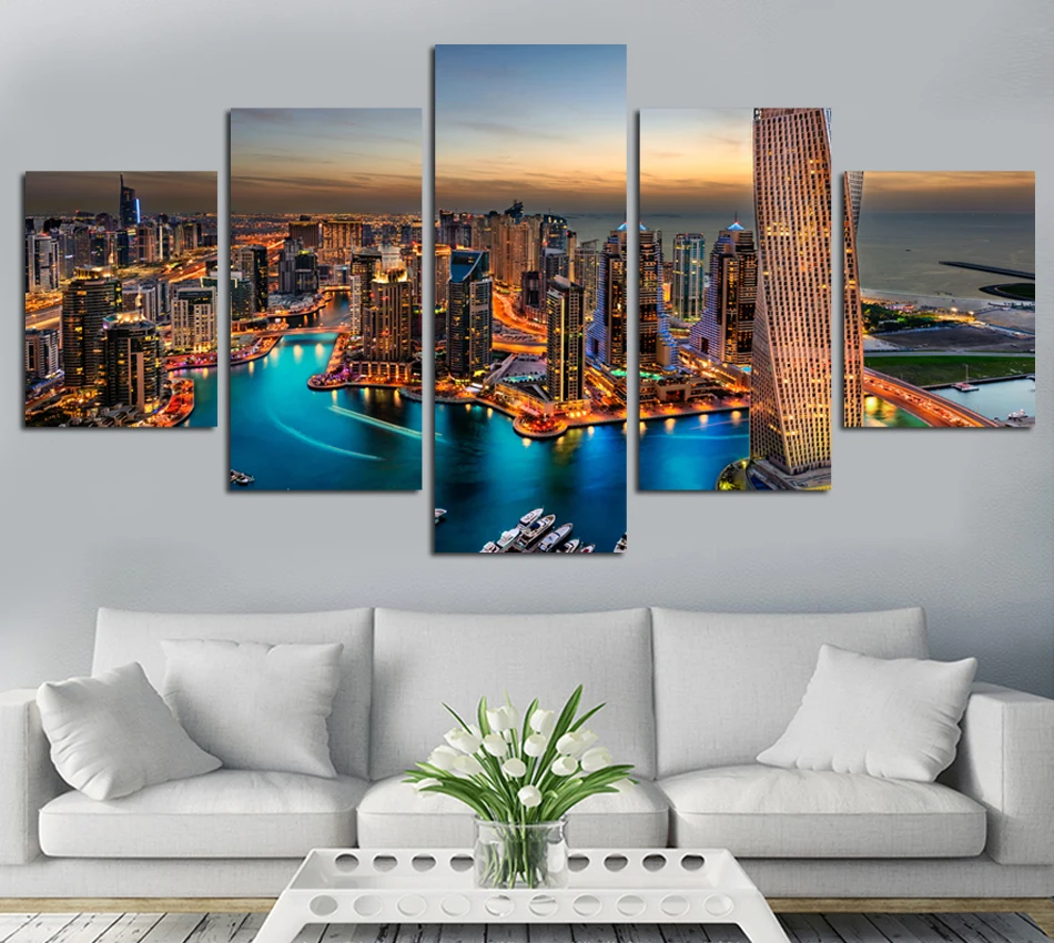 5 Pieces Modern wall art canvas printed painting Wall Pictures For living room Modern City ...