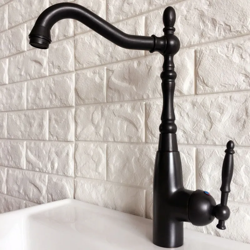 Kitchen Wet Bar Bathroom Vessel Sink Faucet Black Oil Rubbed Bronze One Handle Swivel Spout Mixer Tap Single Hole mnf376