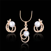 H:HYDE Gold-color Imitation Pearl Jewelry Set Luxury Austrian Crystal Wedding Jewelry Sets Necklaces/ Earrings