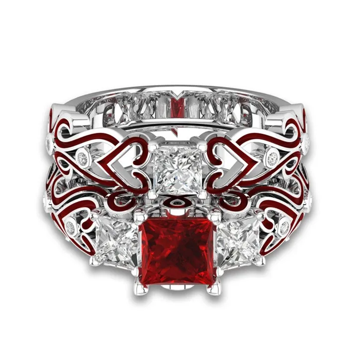 Princess Rings for Women with White Gold Filled Rings For Valentine's Day RedBlueGreenPurple