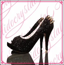 Aidocrystal reines schwarz kristall strass top brand lucury peep toe frauen high heel schuhe freies verschiffen