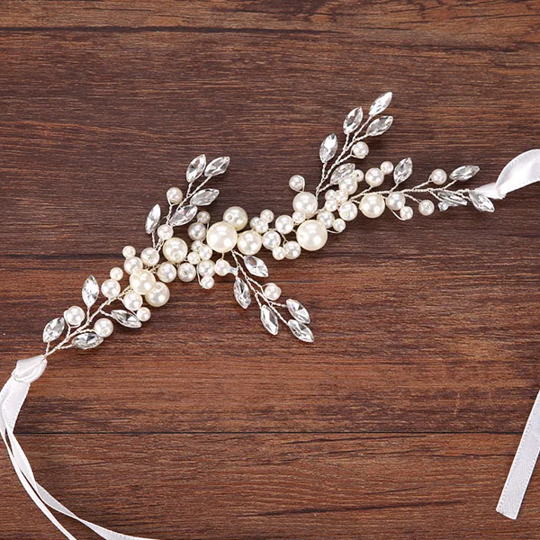 Трендовая Свадебная повязка на голову с серебряными кристаллами и жемчугом, тиара для невесты, аксессуары для волос, жемчужный браслет ручной работы, Женские Ювелирные изделия FD422 - Окраска металла: Pearl Bracelet