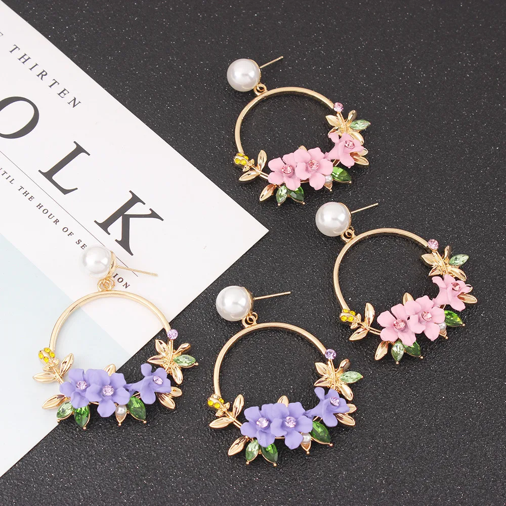 

Zerotime #H5 2019 FASHION Color Flower Metal Big Circle Earrings Earrings Temperament Female Wild Серьги Simple Free shipping
