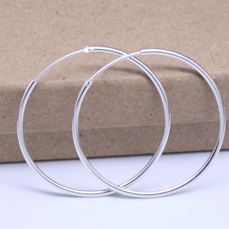 

50MM GENUINE 925 STERLING SILVER BIG HOOP EARRINGS OUT DIAMETER 5CM ANTI-ALLERGIC FASHION JEWELRY FOR WOMAN GIRLS