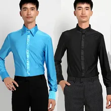 Мужские рубашки для латинских танцев, эластичные мужские рубашки с длинным рукавом для латинских танцев, красные, белые, черные, синие топы для латинских танцев