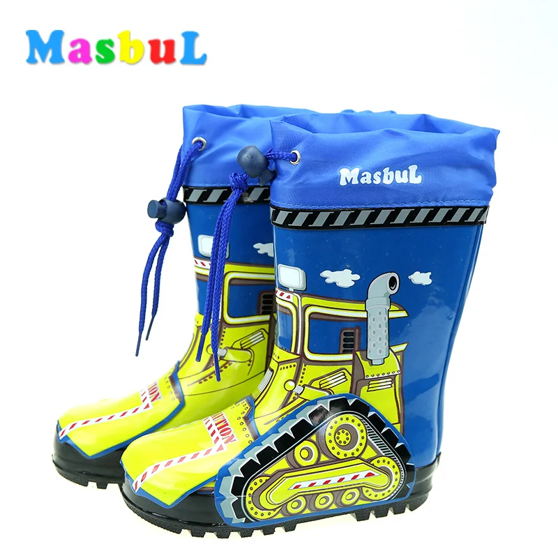 2016 MasbuL boy Rain Boot red blue yellow cartoons Rubber Waterproof