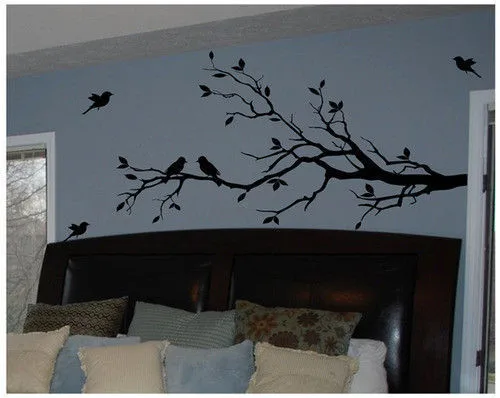 Online Envío gratuito tamaño grande de 147 cm x 71 cm de rama de árbol con 10 aves pared removible etiqueta de la pared decoración arte Mural T3003