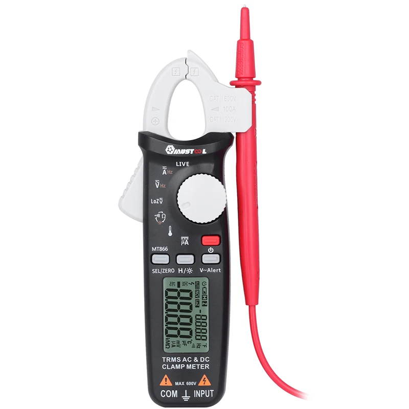 

MT866 Digital True RMS Auto Ranging Clamp Meter Multimeter AC DC Voltage Current Resistance Capacitance Hz Temperature Tester