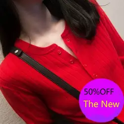 Ранняя весна красный свитер женский круглый воротник Свободный пуловер нижний вязаный свитер 2019 Новый 100-куртка с галстуком короткая