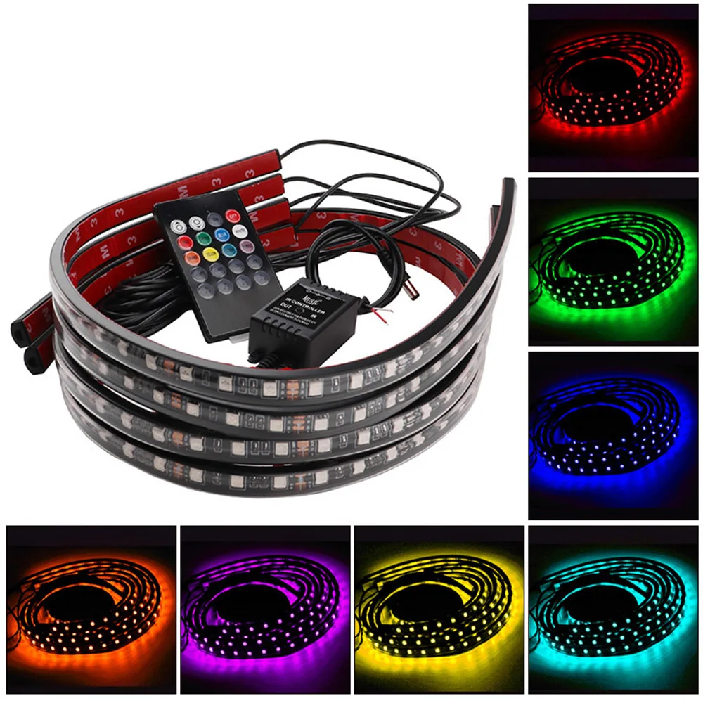 

Car RGB LED Strip Lights Atmosphere Light Car Interior Lamp Kit Foot Lamp Remote Sound Music Actived Decorative CY731-CN