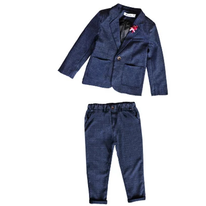 Детский Блейзер костюм для маленьких мальчиков, куртки Новинка года, весеннее хлопковое пальто, штаны, рубашка костюмы для мальчиков Праздничная детская одежда для свадьбы, F196 - Цвет: navy 2pcs