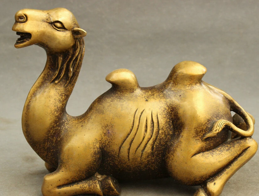 

S3117 9" Chinese Bronze Animals Lying Bactrian Camel Statue stamina llama Sculpture D0317