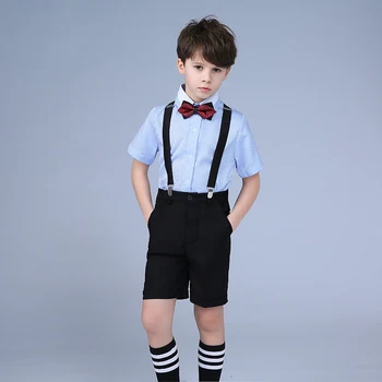 

2018 new summer children's short wedding overall suit with bow tie for boys and children performance suit boys formal suit