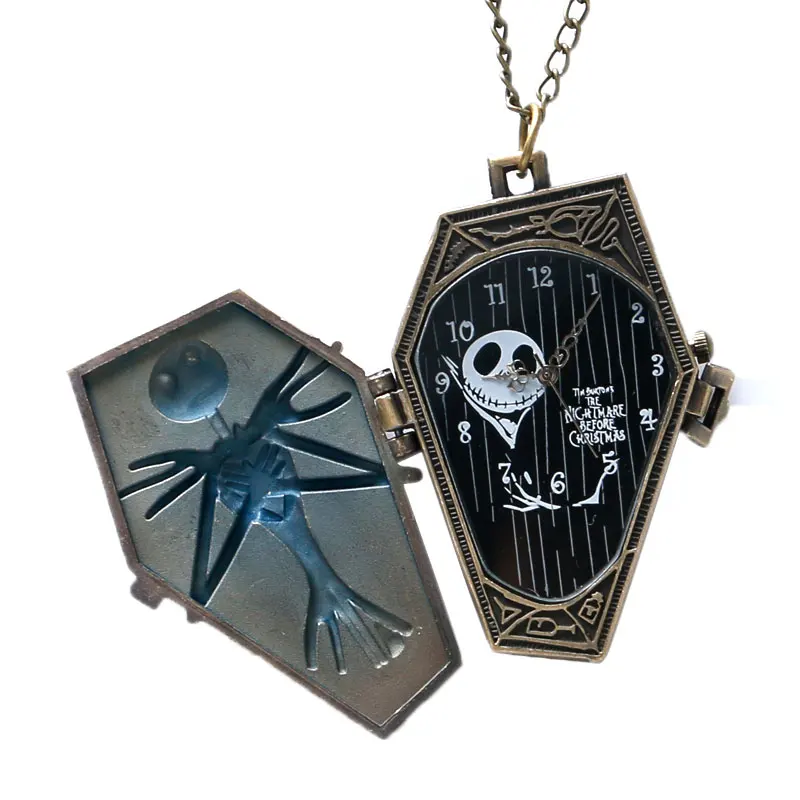 

Jack Skellington The Burton Nightmare Before Christmas Necklace Pocket Watch Retro Steampunk Women Mens Present + Gift Bag