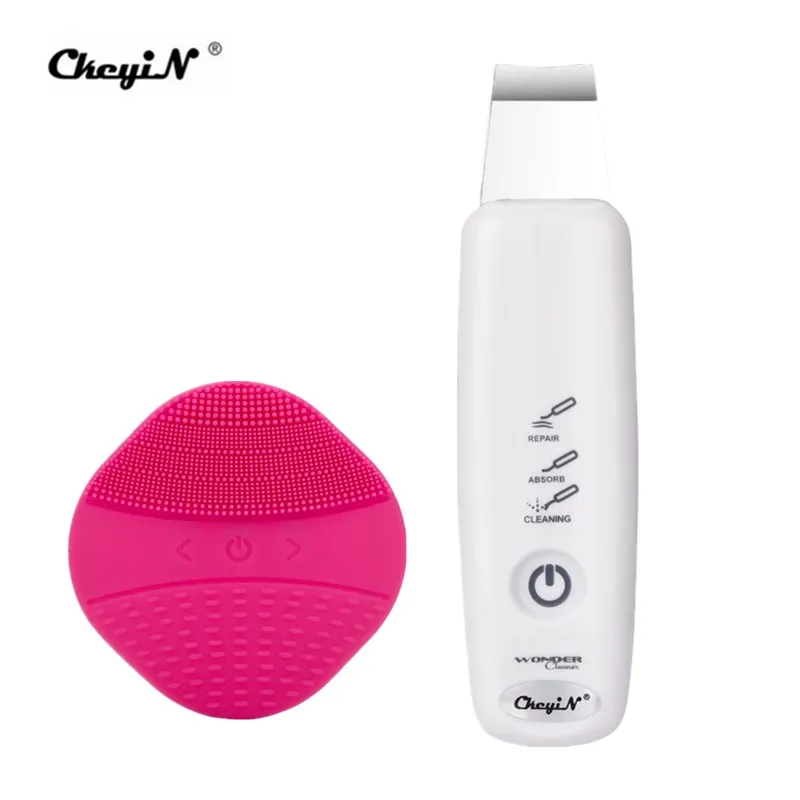 

Ultrasonic Facial Skin Scrubber Deep Cleaning Exfoliating Skin Care Peeling Blackhead Remover + Silicone Electric Face Brush 35