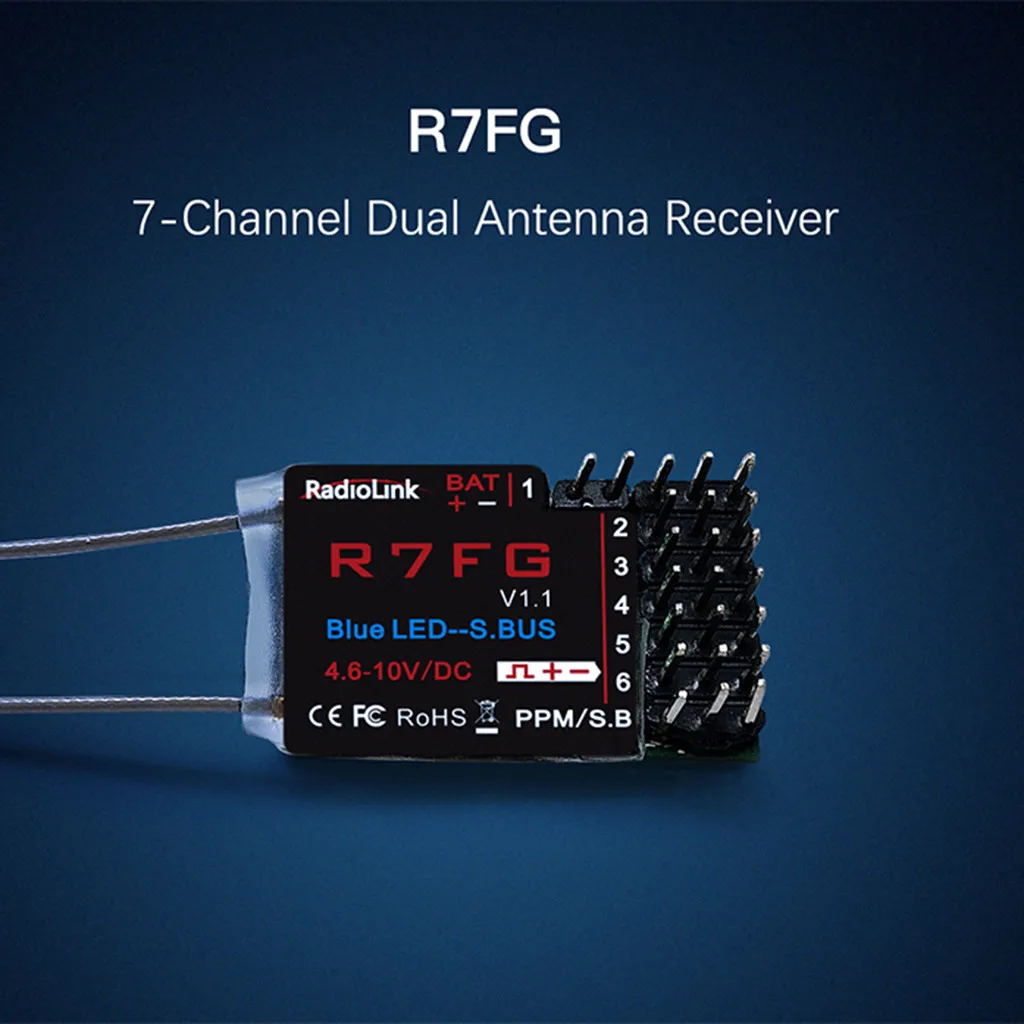 

Newest Radio-Link R7FG 2.4GH 7CH Receiver For RC RC6GS/RC4GS/RC4G/RC3S/T8FB RC Toys Part High Quality Long-lasting To Use