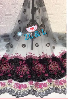 

African lace fabric wedding evening dress fabric circle flannel with rhinestone embroidery high quality tulle French lace fabric