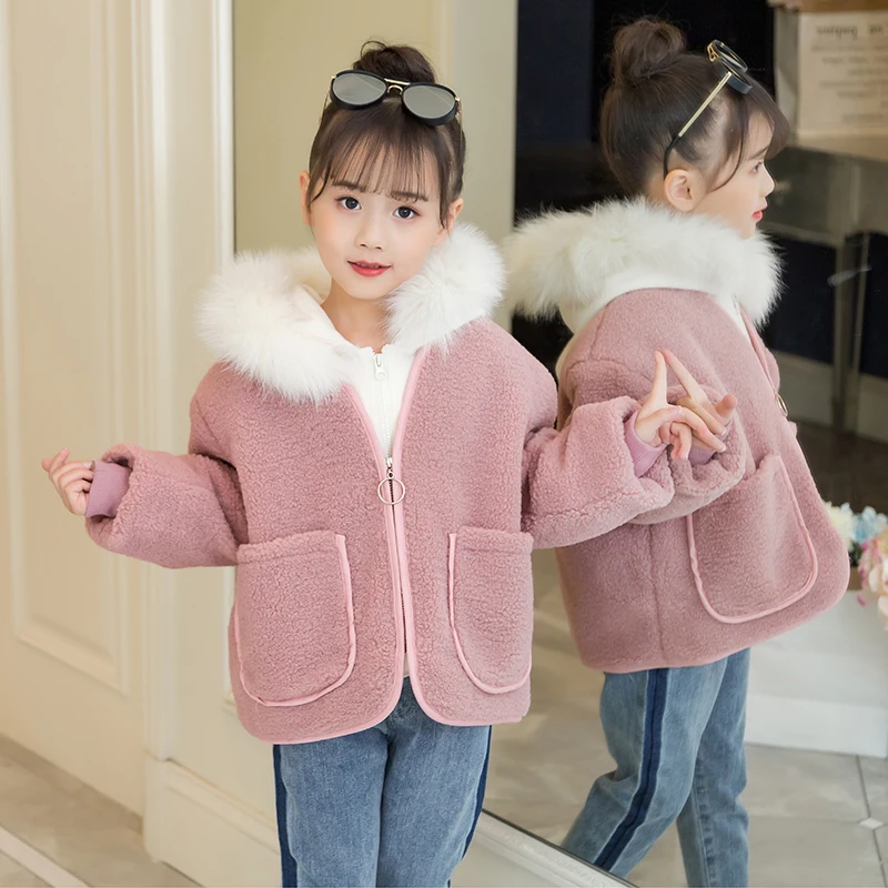 4 13 year old girl coat autumn and winter Fashion Fur collar wool coat ...