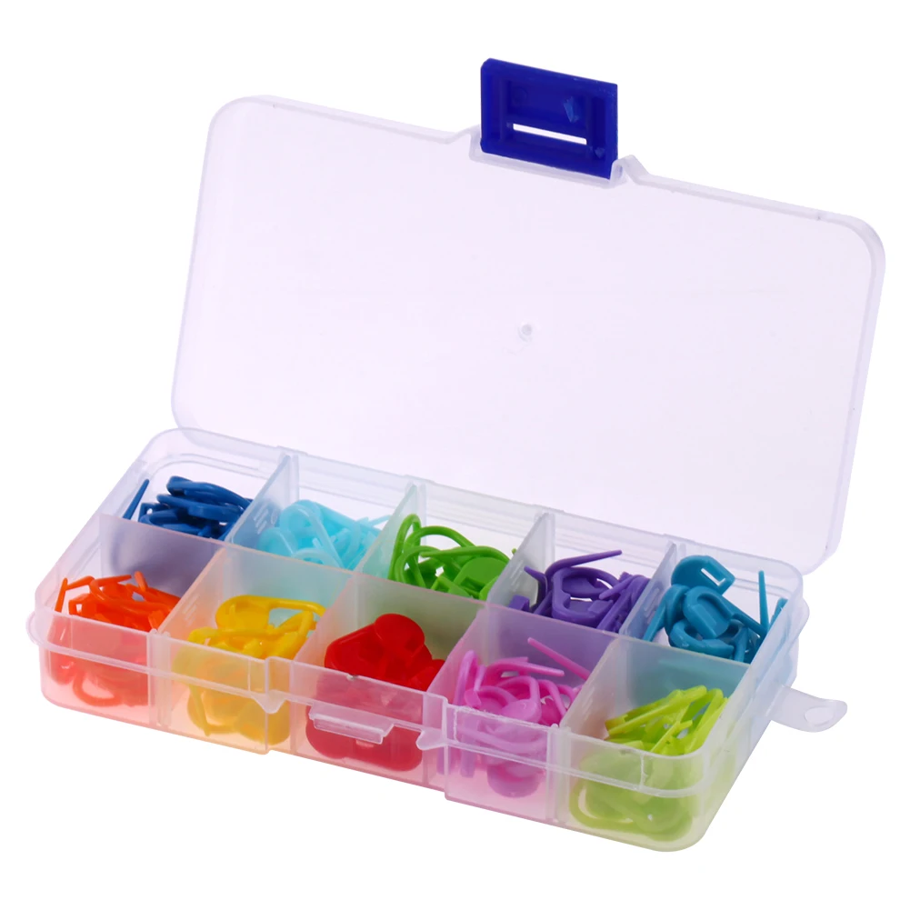 100pcs/lot Mix Color Mini Kniting Holder Needle Clip Craft Crochet Locking Plastic Mark Hook WYQ