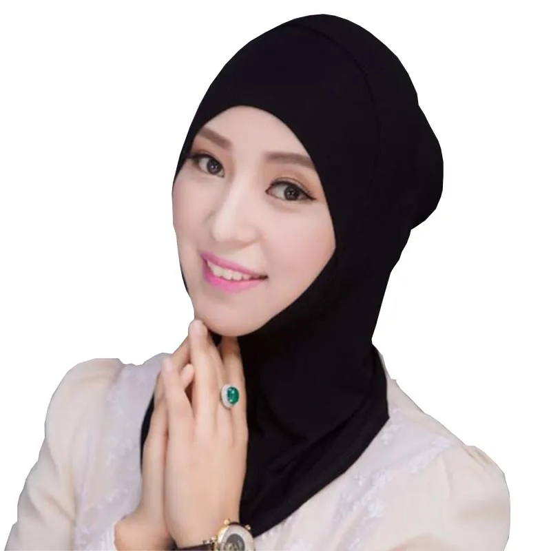 

Basic Muslim Hijab Scarf Inner Bonnet Cap Hat Stretch Modal Islamic Turban Head Cover Round / Cross Style Black White