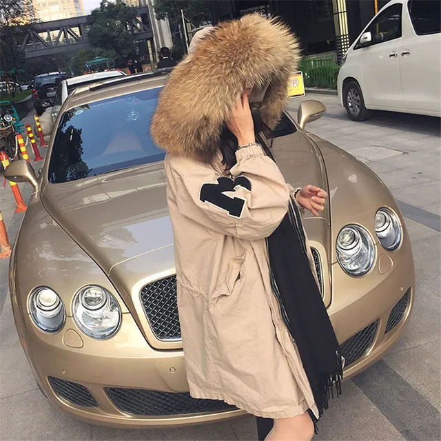 Cheap Parka Real Large Fur Winter Jacket With Detachable Cotton Linning Hooded Women Coat Thick Padded Jacket Warm Jacket Lady TT1711