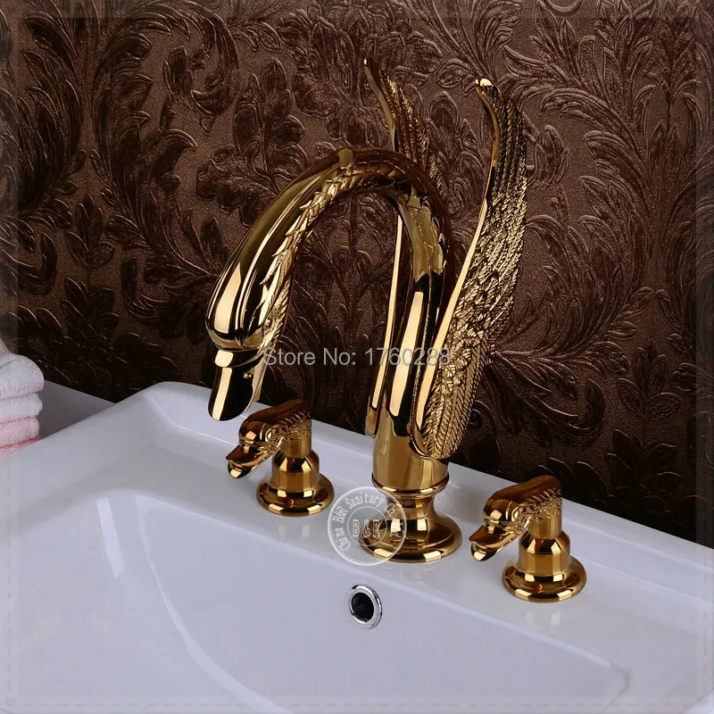 Freeshipping B&ampR Fashionable Tap Bathroom Gold Mixer Three Double handle hole Surface Mounted faucet BR-11000 torneira ban |