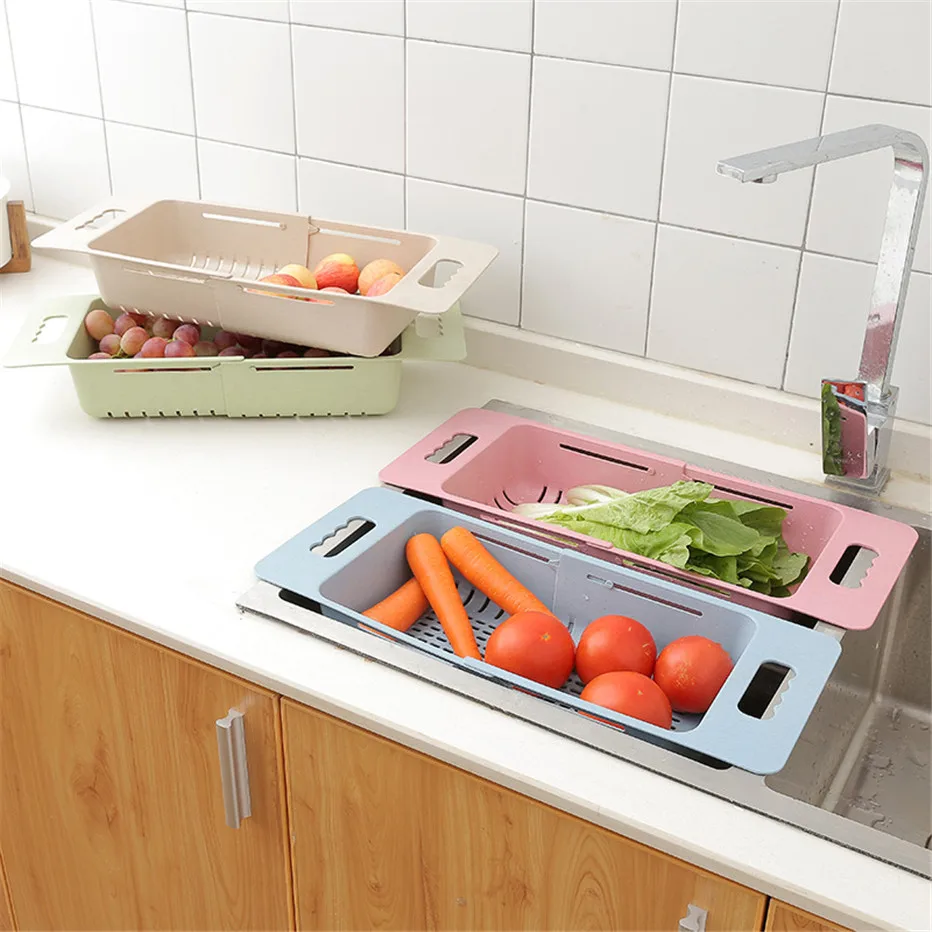 Adjustable Sink Dish Drying Rack Kitchen Organizer Plastic Sink Drain Basket Vegetable Fruit Holder Storage Rack4