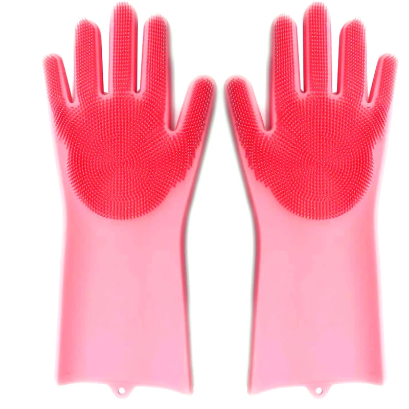 

2 in 1 Magic Silicone Rubber Multi-functional High Temperature Dish Washing Gloves Eco Scrubber Gloves For Kitchen Bathroom