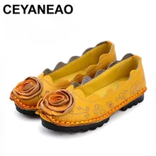 CEYANEAO/ г.; обувь из натуральной кожи ручной работы; плоские цветы; тонкие туфли; удобные летние туфли в горошек с мягкой подошвой в национальном стиле